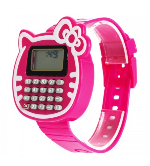 Cat Shape Digital Watch with Calculator, Kids Fashion Watch, Sports Watch, Pink Color